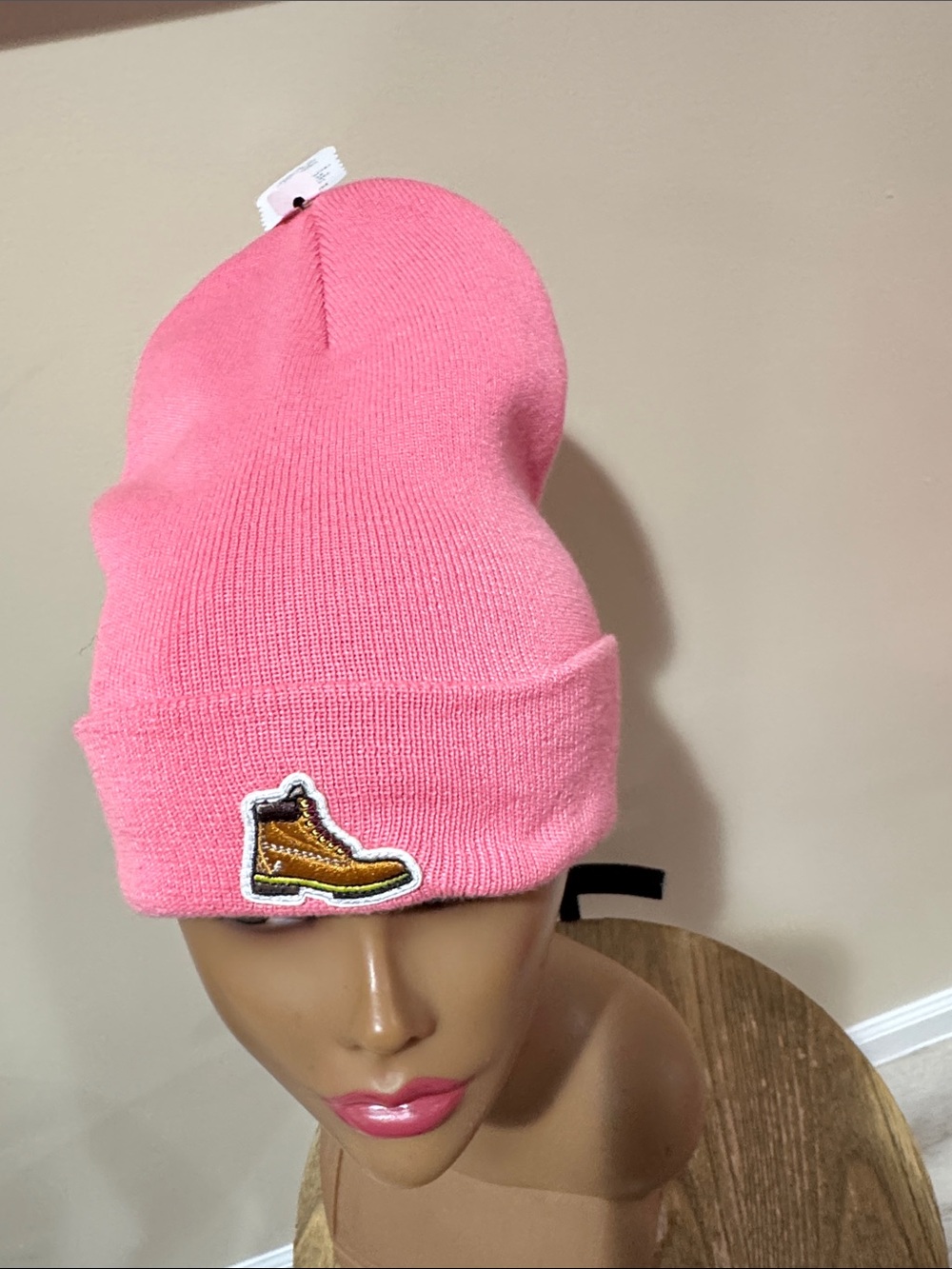 Timberland Kids Pink Knit Beanie with Boot Patch